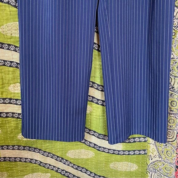 Commense Navy Pinstripe Pleated Wide-Leg Trousers Size Large - Picture 8 of 16